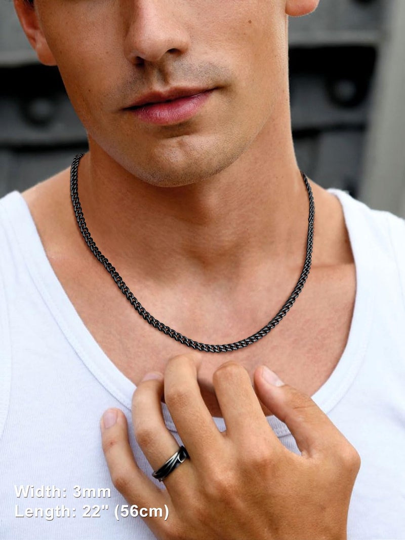 Suplight 3mm 316L Stainless Steel Miami Cuban Chains Necklaces Hip Hop Punk Jewelry Black Short Curb Cuban Link Chain Necklace for Men & Women 18 inches - Image 2
